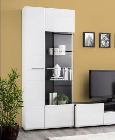 Elegant Royce White Tall Display Cabinet - Modern Showcase for Collectibles and Decor - UK Luxury Furniture